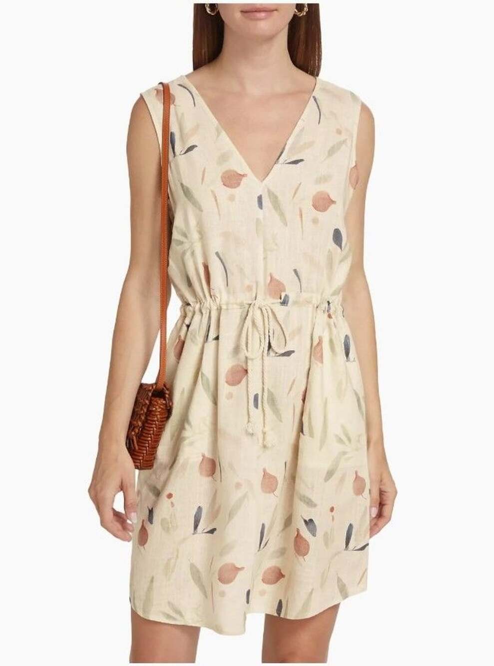 Splendid Botanical Linen-blend Drawstring Dress, Sleeveless Dress